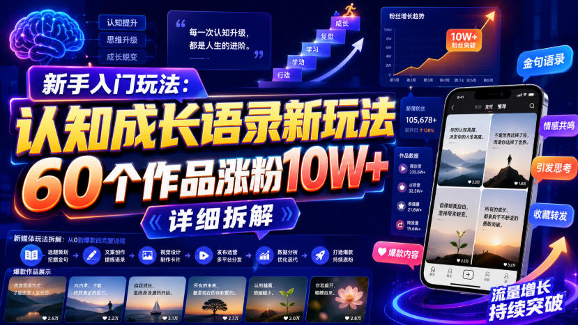 新手入门玩法:认知成长语录新玩法,60个作品涨粉10W+,详细拆解 1 新手入门玩法:认知成长语录新玩法,60个作品涨粉10W+,详细拆解