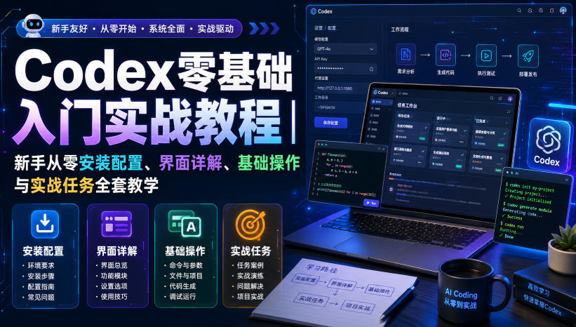 Codex零基础入门实战教程|新手从零安装配置、界面详解、基础操作与实战任务全套教学 1 Codex零基础入门实战教程|新手从零安装配置、界面详解、基础操作与实战任务全套教学