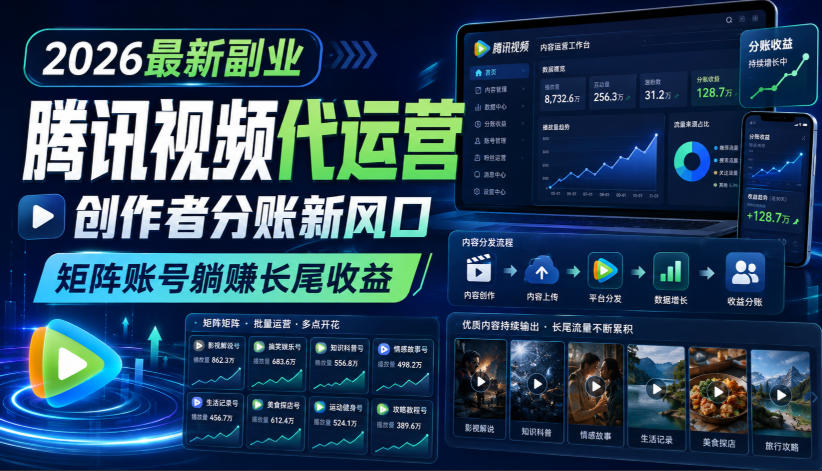 2026最新副业之腾讯视频代运营:创作者分账新风口,矩阵账号躺賺长尾收益【揭秘】 1 2026最新副业之腾讯视频代运营:创作者分账新风口,矩阵账号躺賺长尾收益【揭秘】