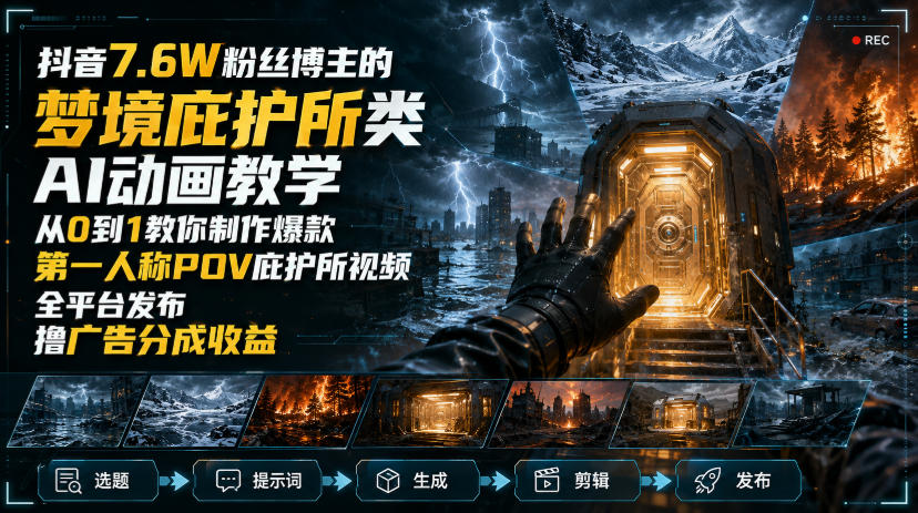 抖音7.6W粉丝博主的梦境庇护所类AI动画教学,从0到1教你制作爆款第一人称POV庇护所视频,全平台发布撸广告分成收益 1 抖音7.6W粉丝博主的梦境庇护所类AI动画教学,从0到1教你制作爆款第一人称POV庇护所视频,全平台发布撸广告分成收益