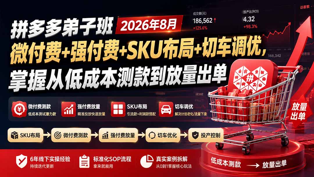 拼多多弟子班2026年8月:微付费+强付费+SKU布局+切车调优,掌握从低成本测款到放量出单 1 20260819135127 6a85b4dfcf778