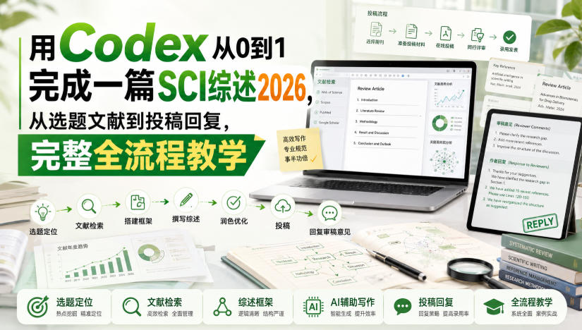 用Codex从0到1完成一篇SCI综述2026,从选题文献到投稿回复,完整全流程教学 1 用Codex从0到1完成一篇SCI综述2026,从选题文献到投稿回复,完整全流程教学