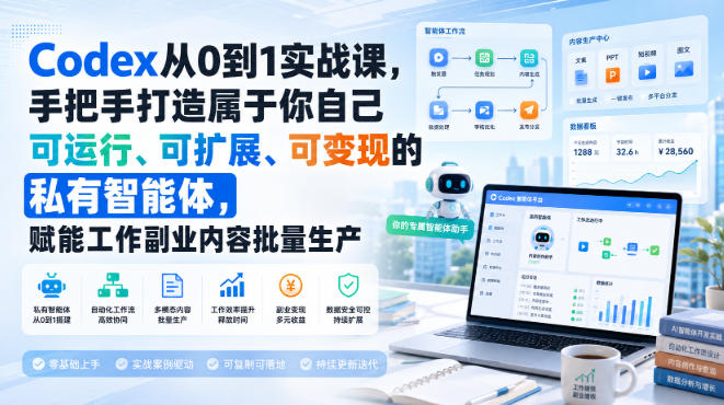 Codex从0到1实战课,手把手打造属于你自己可运行、可扩展、可变现的私有智能体,赋能工作副业内容批量生产 1 Codex从0到1实战课,手把手打造属于你自己可运行、可扩展、可变现的私有智能体,赋能工作副业内容批量生产