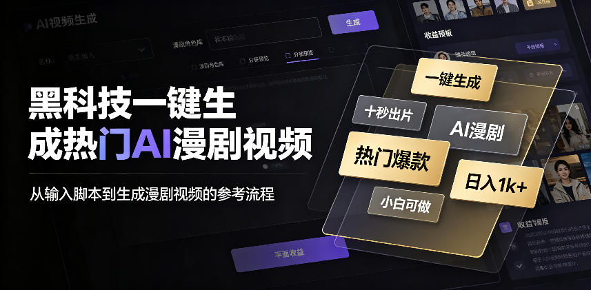 黑科技一键生成热门AI漫剧视频,十秒钟即可搞定,小白也能日入1k+【揭秘】 1 黑科技一键生成热门AI漫剧视频,十秒钟即可搞定,小白也能日入1k+【揭秘】