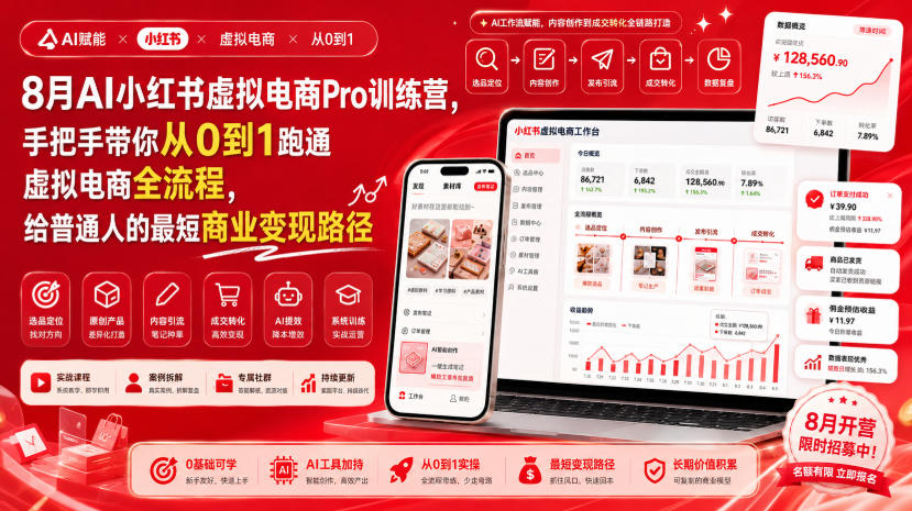 8月AI小红书虚拟电商Pro训练营,手把手带你从0到1跑通虚拟电商全流程,给普通人的最短商业变现路径(更新0827) 1 8月AI小红书虚拟电商Pro训练营,手把手带你从0到1跑通虚拟电商全流程,给普通人的最短商业变现路径(更新0827)