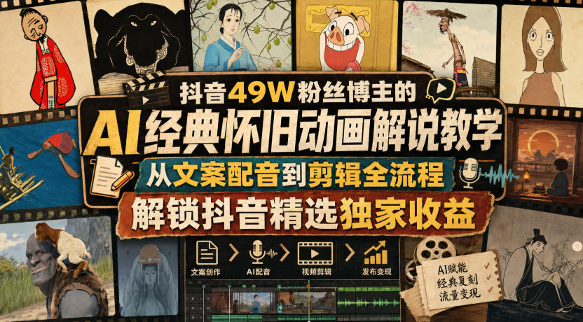 抖音49W粉丝博主的AI经典怀旧动画解说教学,从文案配音到剪辑全流程,解锁抖音精选独家收益 1 抖音49W粉丝博主的AI经典怀旧动画解说教学,从文案配音到剪辑全流程,解锁抖音精选独家收益