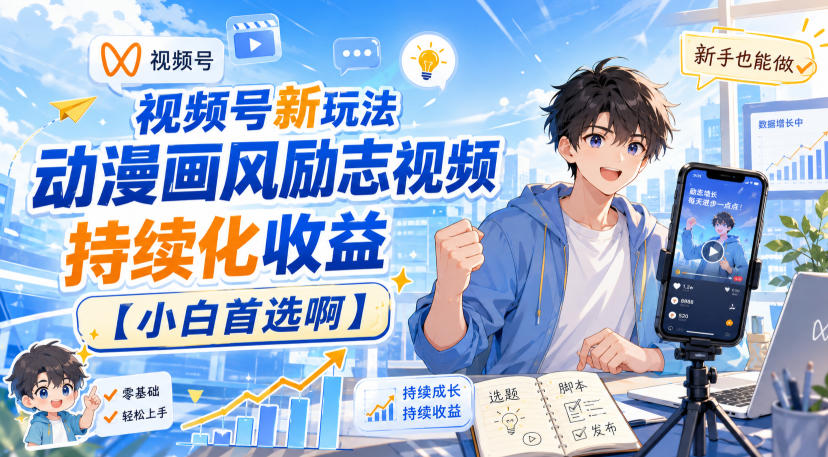 视频号新玩法动漫画风励志视频,持续化收益【小白首选啊】 1 视频号新玩法动漫画风励志视频,持续化收益【小白首选啊】