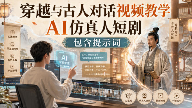 穿越与古人对话视频教学,AI仿真人短剧,包含提示词 1 穿越与古人对话视频教学,AI仿真人短剧,包含提示词
