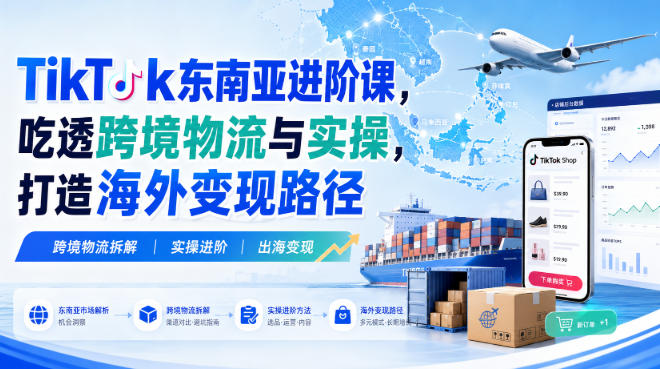 TikTok东南亚进阶课,吃透跨境物流与实操,打造海外变现路径网创-网赚-电商-tk-出海-AI-抖音-快手-小红书-视频号-玩法-创业-小程序-公众号-私域-s粉网创智库