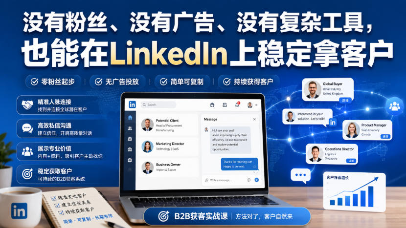 没有粉丝、没有广告、没有复杂工具,也能在LinkedIn上稳定拿客户【原创双语字幕】 1 没有粉丝、没有广告、没有复杂工具,也能在LinkedIn上稳定拿客户【原创双语字幕】