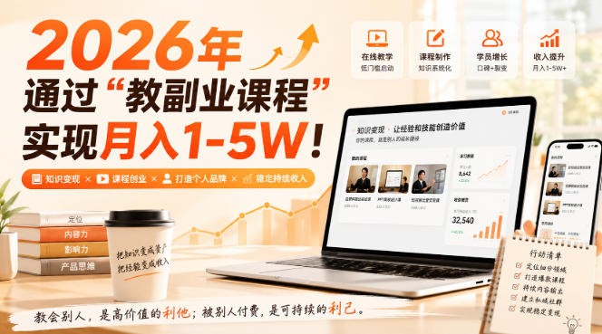 2026年通过“教副业课程”实现月入1-5W!毫无保留的全部教给你,长期稳定【揭秘】 1 2026年通过“教副业课程”实现月入1-5W!毫无保留的全部教给你,长期稳定【揭秘】