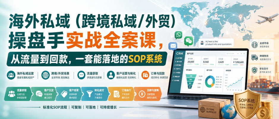 海外私域(跨境私域/外贸)操盘手实战全案课,从流量到回款,一套能落地的SOP系统 1 海外私域(跨境私域/外贸)操盘手实战全案课,从流量到回款,一套能落地的SOP系统