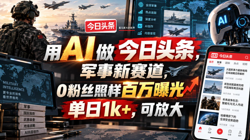 用AI做今日头条,军事新赛道,0粉丝照样百万曝光,单日1k+,可放大 1 用AI做今日头条,军事新赛道,0粉丝照样百万曝光,单日1k+,可放大