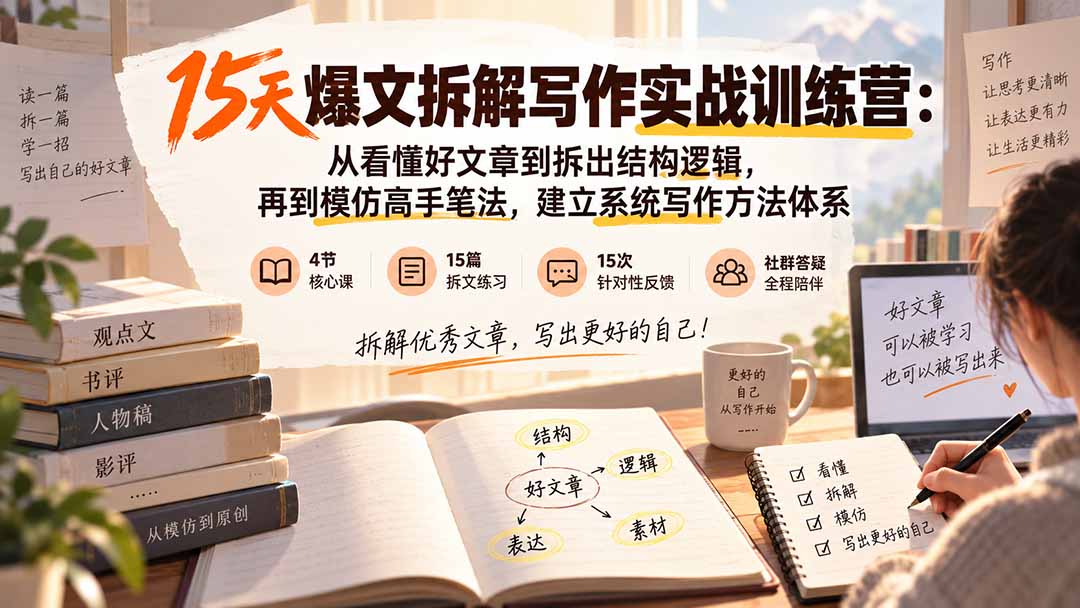 15天爆文拆解写作实战训练营:从看懂好文章到拆出结构逻辑,再到模仿高手笔法,建立系统写作方法体系 1 20260905131915 6a9c16d391166