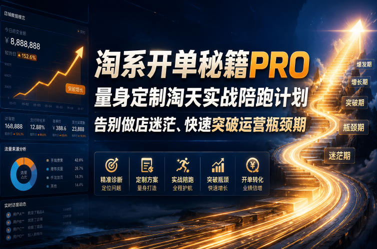 淘系开单秘籍PRO,量身定制淘天实战陪跑计划,告别做店迷茫、快速突破运营瓶颈期(更新260906) 1 淘系开单秘籍PRO,量身定制淘天实战陪跑计划,告别做店迷茫、快速突破运营瓶颈期(更新260906)
