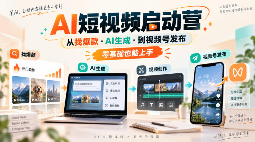 AI短视频启动营,从找爆款·AI生成·到视频号发布,零基础也能上手 1 AI短视频启动营,从找爆款·AI生成·到视频号发布,零基础也能上手