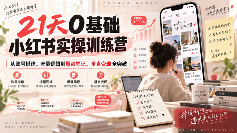 21天0基础小红书实操训练营|从账号搭建、流量逻辑到爆款笔记、垂直变现全突破 1 21天0基础小红书实操训练营|从账号搭建、流量逻辑到爆款笔记、垂直变现全突破