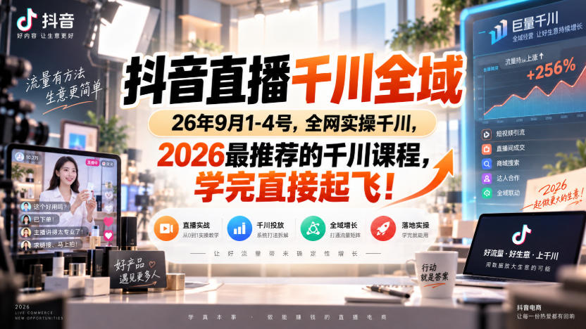抖音直播千川全域26年9月1-4号,全网实操千川,2026最推荐的千川课程,学完直接起飞! 1 抖音直播千川全域26年9月1-4号,全网实操千川,2026最推荐的千川课程,学完直接起飞!
