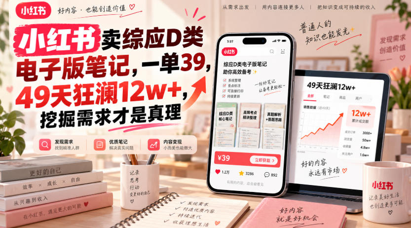 小红书卖综应D类电子版笔记,一单39,49天狂澜12w+,挖掘需求才是真理 1 小红书卖综应D类电子版笔记,一单39,49天狂澜12w+,挖掘需求才是真理