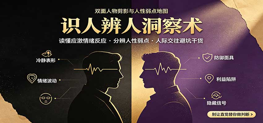 识人辨人终极心法:读懂应激情绪反应,分辨人性弱点,人际交往避坑干货 - 网创智库网创-网赚-电商-tk-出海-AI-抖音-快手-小红书-视频号-玩法-创业-小程序-公众号-私域-s粉网创智库