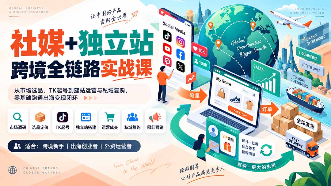 社媒+独立站跨境全链路实战课:从市场选品、TK起号到建站运营与私域复购,零基础跑通出海变现闭环 1 20260911101338 6aa3d4528ef9d