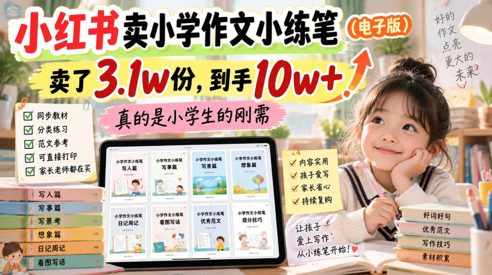 小红书卖小学作文小练笔(电子版),卖了3.1w份,到手10w+,真的是小学生的刚需 1 小红书卖小学作文小练笔(电子版),卖了3.1w份,到手10w+,真的是小学生的刚需