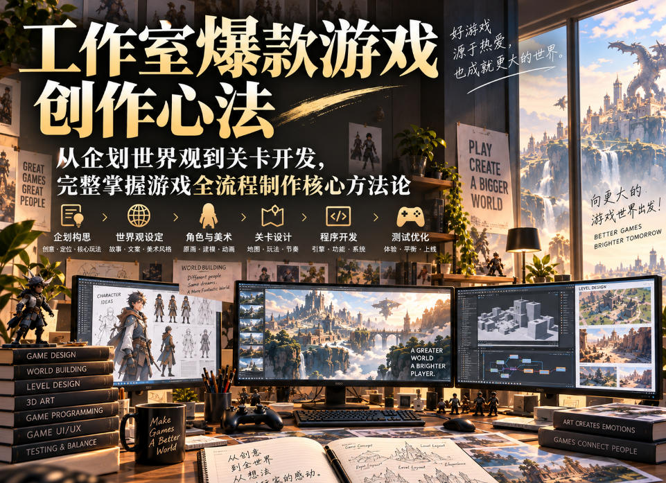 工作室爆款游戏创作心法|从企划世界观到关卡开发,完整掌握游戏全流程制作核心方法论 1 工作室爆款游戏创作心法|从企划世界观到关卡开发,完整掌握游戏全流程制作核心方法论