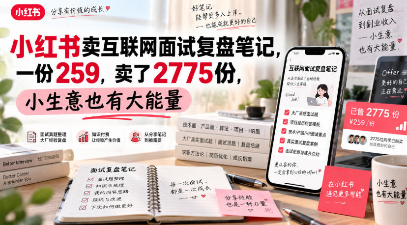小红书卖互联网面试复盘笔记,一份259,卖了2775份,小生意也有大能量 1 小红书卖互联网面试复盘笔记,一份259,卖了2775份,小生意也有大能量