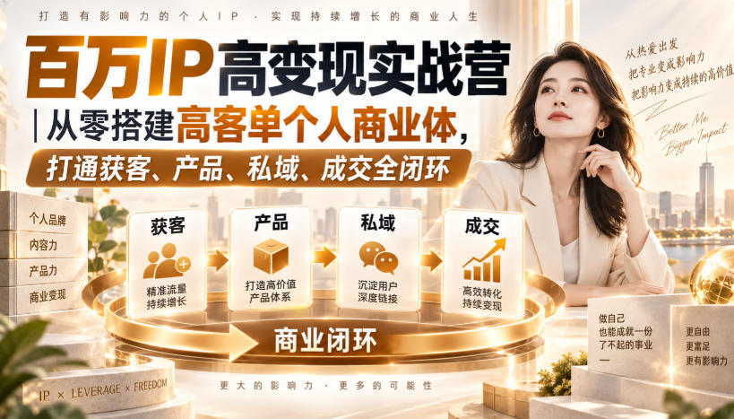 百万IP高变现实战营|从零搭建高客单个人商业体,打通获客、产品、私域、成交全闭环 1 百万IP高变现实战营|从零搭建高客单个人商业体,打通获客、产品、私域、成交全闭环