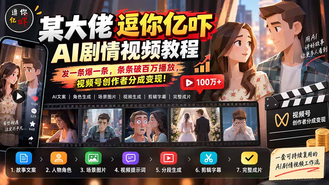 某大佬逗你亿吓AI低模剧情视频制作教程:发一条爆一条,条条破百万播放,利用视频号创作者分成变现! 1 20260912121730 6aa542da1a72b