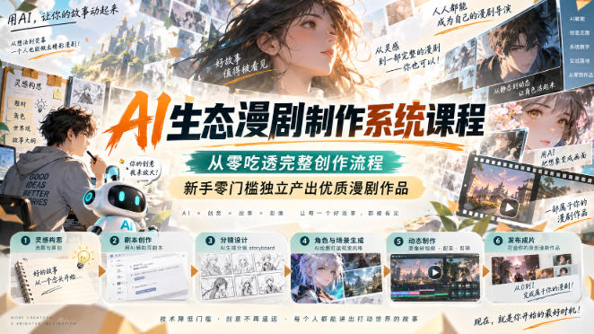 AI生态漫剧制作系统课程,从零吃透完整创作流程,新手零门槛独立产出优质漫剧作品 1 AI生态漫剧制作系统课程,从零吃透完整创作流程,新手零门槛独立产出优质漫剧作品