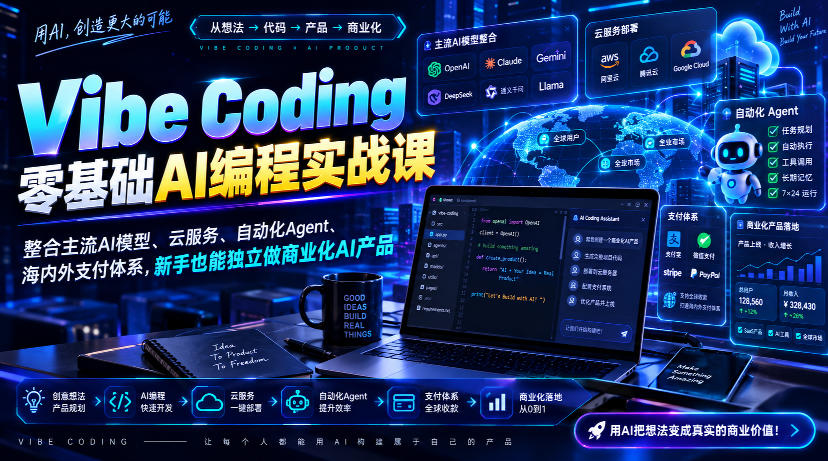 Vibe Coding零基础AI编程实战课-无水印,整合主流AI模型、云服务、自动化Agent、海内外支付体系,新手也能独立做商业化AI产品 1 Vibe Coding零基础AI编程实战课-无水印,整合主流AI模型、云服务、自动化Agent、海内外支付体系,新手也能独立做商业化AI产品