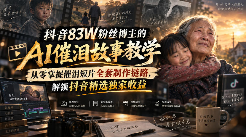 抖音83W粉丝博主的AI催泪故事教学,从零掌握催泪短片全套制作链路,解锁抖音精选独家收益 1 抖音83W粉丝博主的AI催泪故事教学,从零掌握催泪短片全套制作链路,解锁抖音精选独家收益