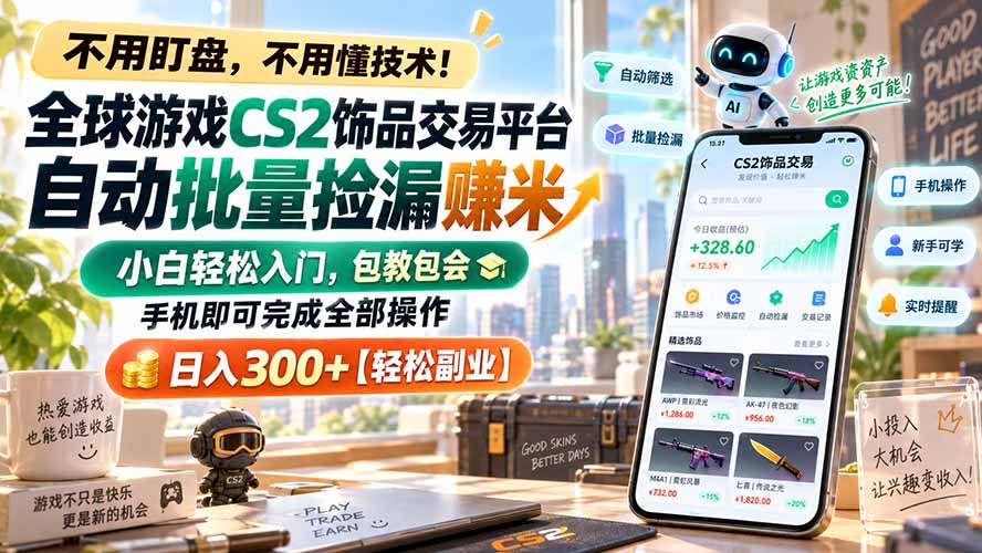 全球游戏CS2饰品交易平台自动批量捡漏赚米,小白轻松入门,包教包会,手机即可完成全部操作,日入300+【轻松副业】 1 20260915093026 6aa910325a317