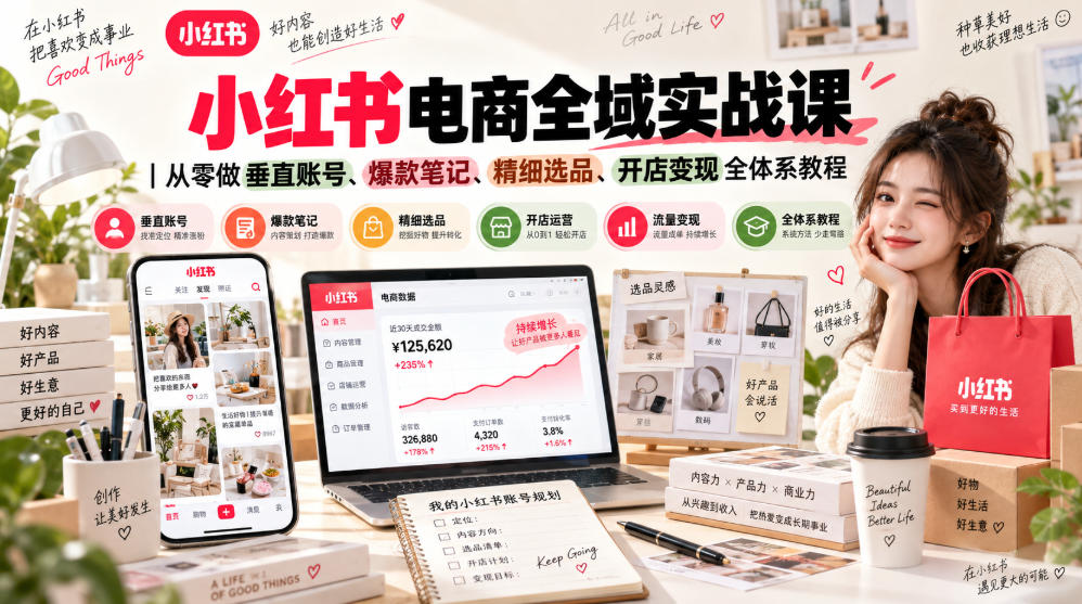 小红书电商全域实战课|从零做垂直账号、爆款笔记、精细选品、开店变现全体系教程 1 小红书电商全域实战课|从零做垂直账号、爆款笔记、精细选品、开店变现全体系教程