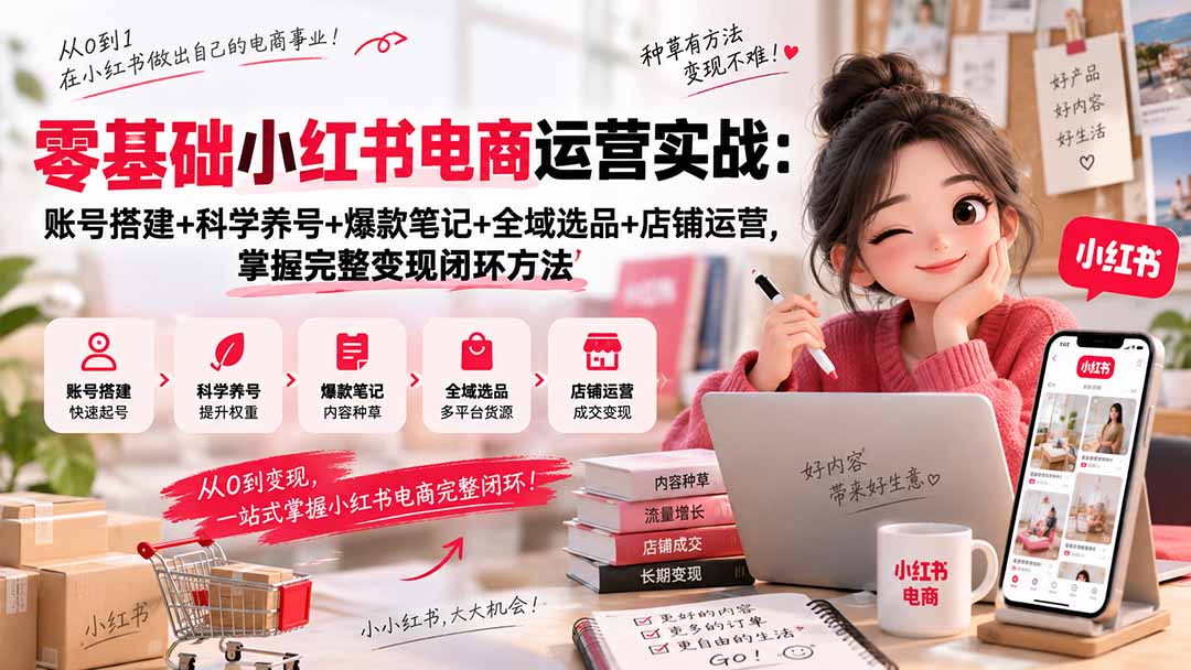 零基础小红书电商运营实战:账号搭建+科学养号+爆款笔记+全域选品+店铺运营,掌握完整变现闭环方法 1 20260915094747 6aa91443b0c5b