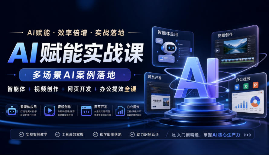 AI赋能实战课,多场景AI案例落地,智能体+视频创作+网页开发+办公提效全课 1 AI赋能实战课,多场景AI案例落地,智能体+视频创作+网页开发+办公提效全课