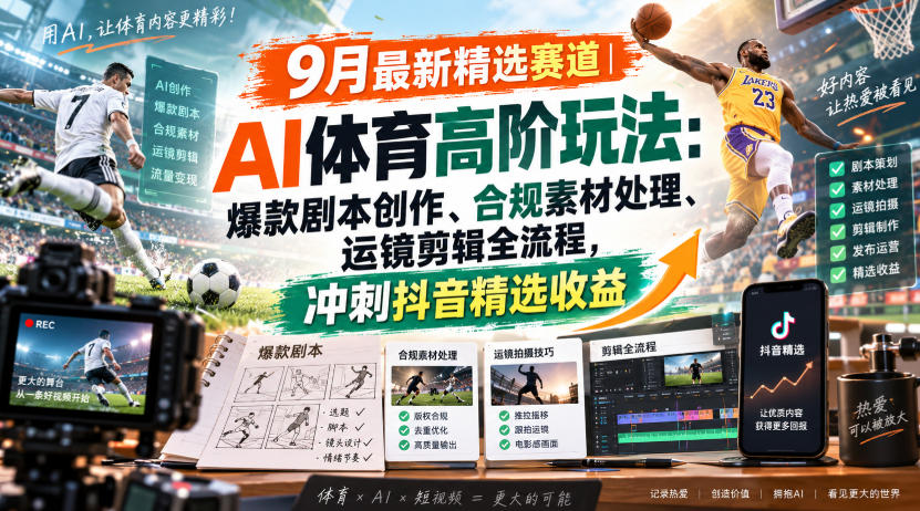 某大佬的9月最新精选赛道之AI体育顶级玩法,爆款剧本创作、版权规避、运镜剪辑全流程,稳拿抖音精选收益 1 某大佬的9月最新精选赛道之AI体育顶级玩法,爆款剧本创作、版权规避、运镜剪辑全流程,稳拿抖音精选收益