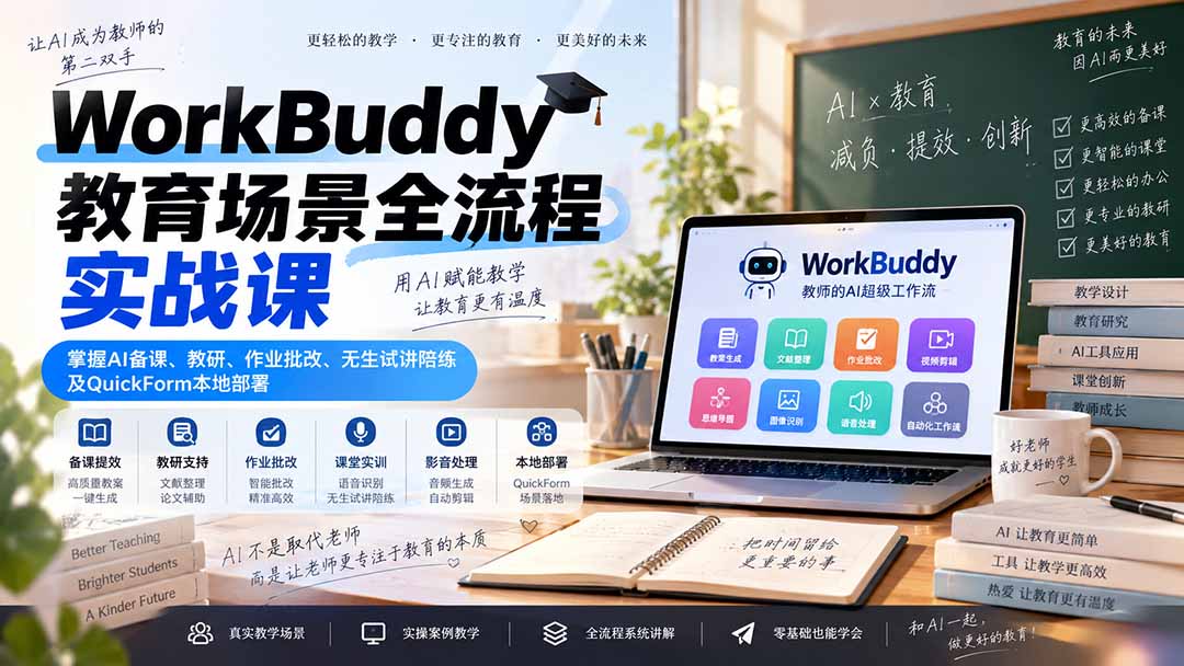 WorkBuddy教育场景全流程实战课:掌握AI备课、教研、作业批改、无生试讲陪练及QuickForm本地部署 1 20260918064627 6aacde4304ab7