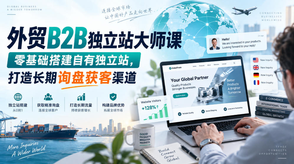 外贸B2B独立站大师课,零基础搭建自有独立站,打造长期询盘获客渠道 1 外贸B2B独立站大师课,零基础搭建自有独立站,打造长期询盘获客渠道