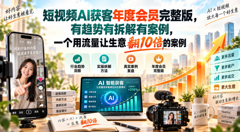 短视频AI获客年度会员完整版,有趋势有拆解有案例,一个用流量让生意翻10倍的案例 1 短视频AI获客年度会员完整版,有趋势有拆解有案例,一个用流量让生意翻10倍的案例