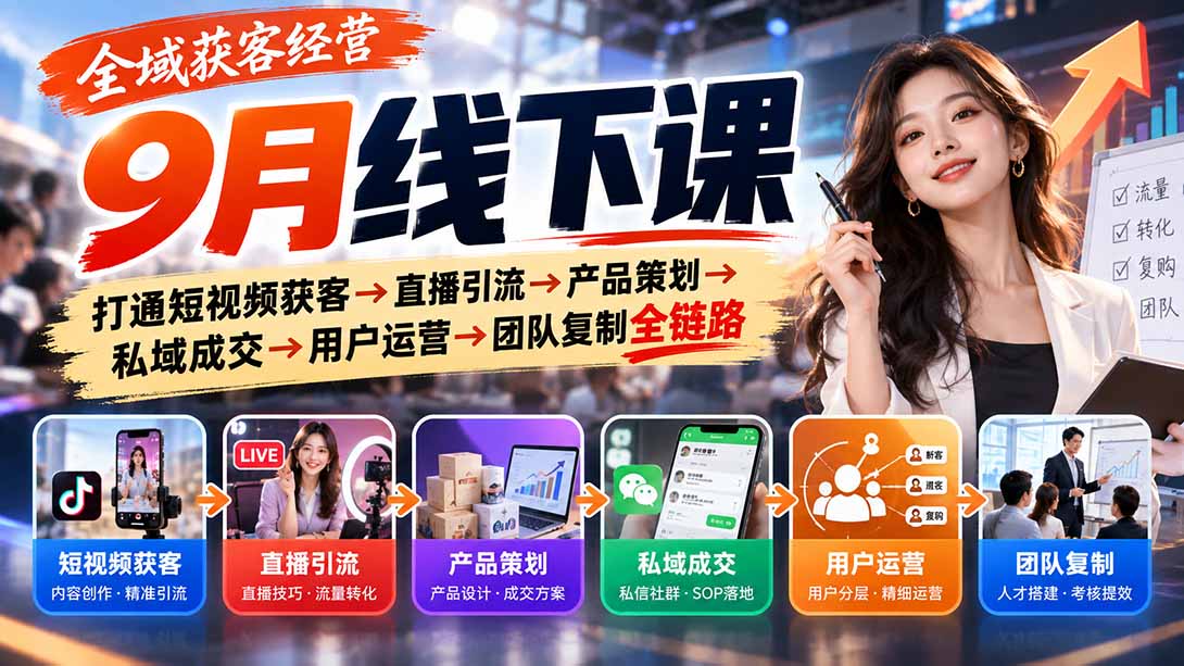 全域获客经营9月线下课:打通短视频获客→直播引流→产品策划→私域成交→用户运营→团队复制全链路 1 20261003084306 6ac0c01ad12c8