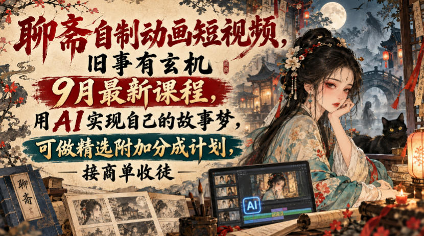 聊斋自制动画短视频,旧事有玄机9月最新课程,用AI实现自己的故事梦,可做精选附加分成计划,接商单收徒 1 聊斋自制动画短视频,旧事有玄机9月最新课程,用AI实现自己的故事梦,可做精选附加分成计划,接商单收徒