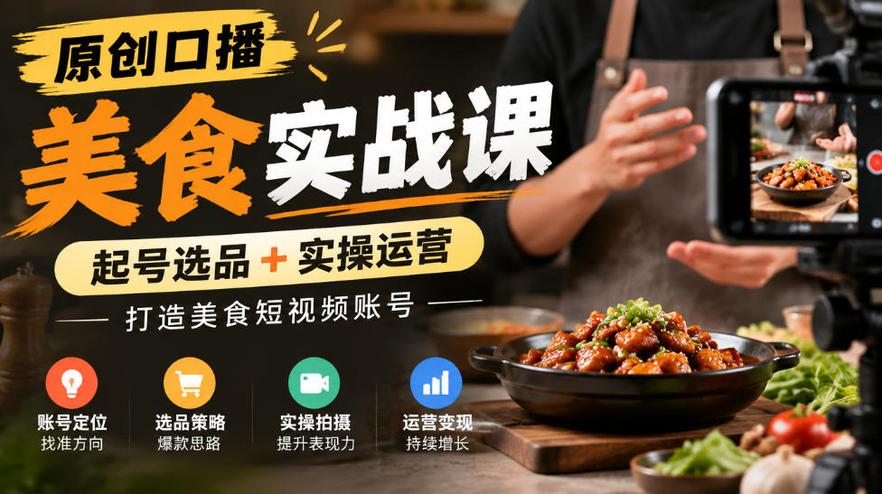 原创口播美食实战课,起号选品+实操运营,打造美食短视频账号 1 原创口播美食实战课,起号选品+实操运营,打造美食短视频账号