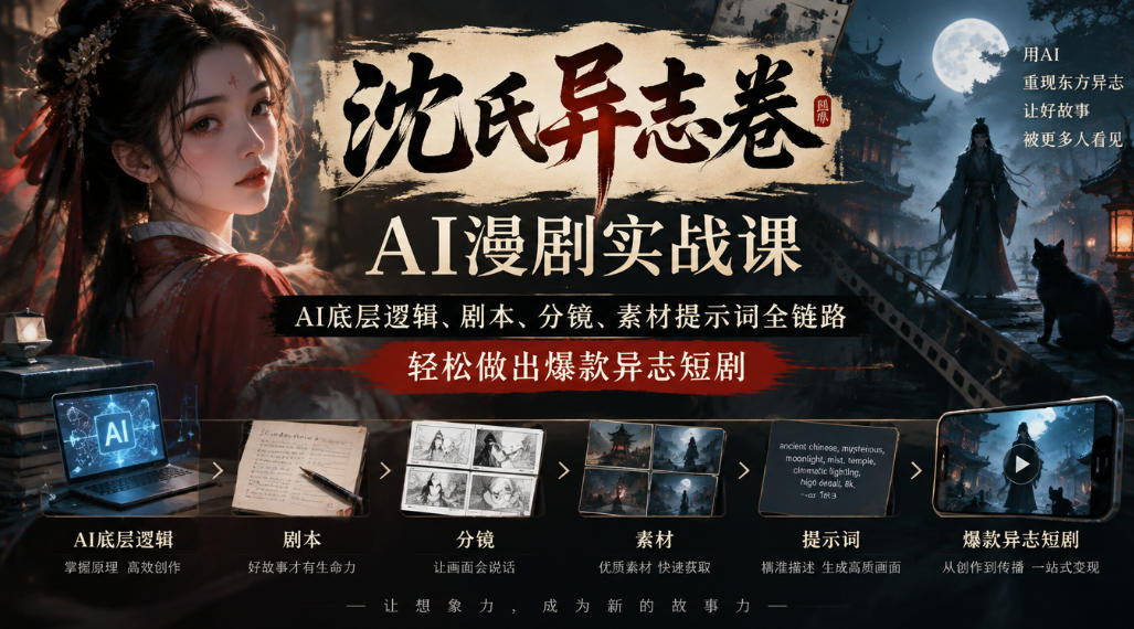沈氏异志卷AI漫剧实战课|AI底层逻辑、剧本、分镜、素材提示词全链路,轻松做出爆款异志短剧 1 沈氏异志卷AI漫剧实战课|AI底层逻辑、剧本、分镜、素材提示词全链路,轻松做出爆款异志短剧