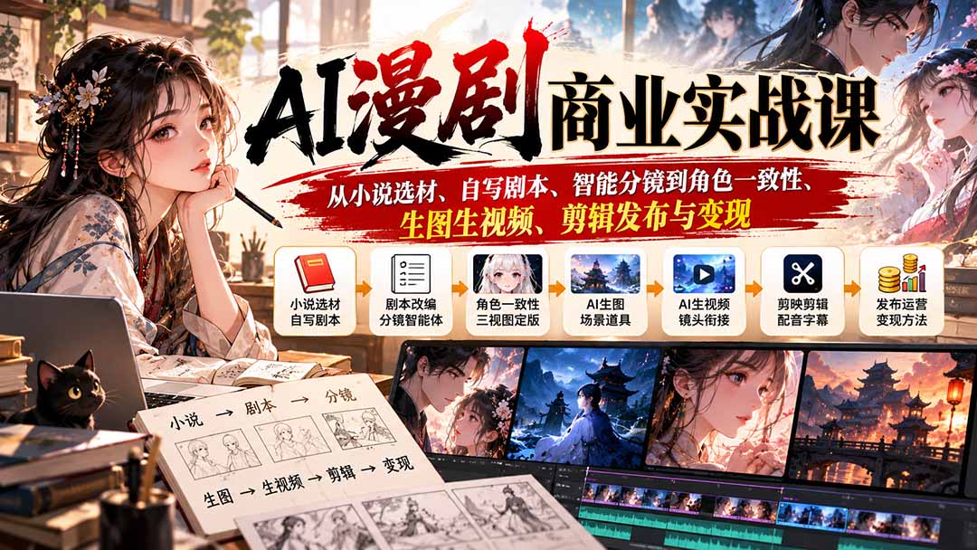 AI漫剧商业实战课:从小说选材、自写剧本、智能分镜到角色一致性、生图生视频、剪辑发布与变现 1 20261005005948 6ac2f68459119