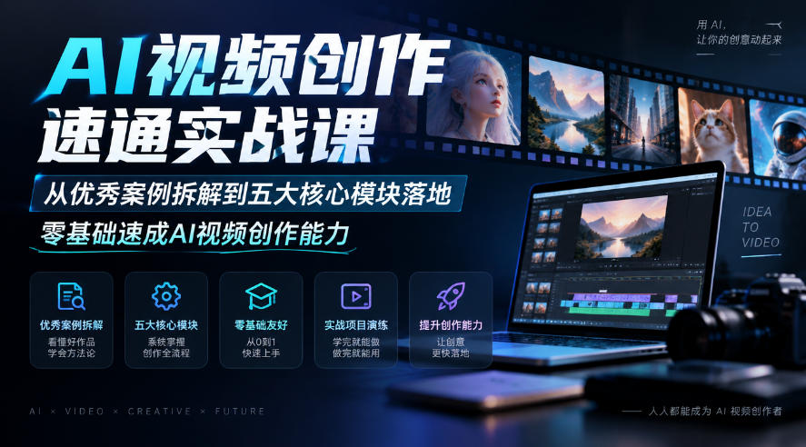 AI视频创作速通实战课|从优秀案例拆解到五大核心模块落地,零基础速成AI视频创作能力 1 AI视频创作速通实战课|从优秀案例拆解到五大核心模块落地,零基础速成AI视频创作能力
