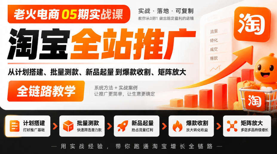 老火电商05期实战课|淘宝全站推广从计划搭建、批量测款、新品起量到爆款收割、矩阵放大全链路教学 1 老火电商05期实战课|淘宝全站推广从计划搭建、批量测款、新品起量到爆款收割、矩阵放大全链路教学