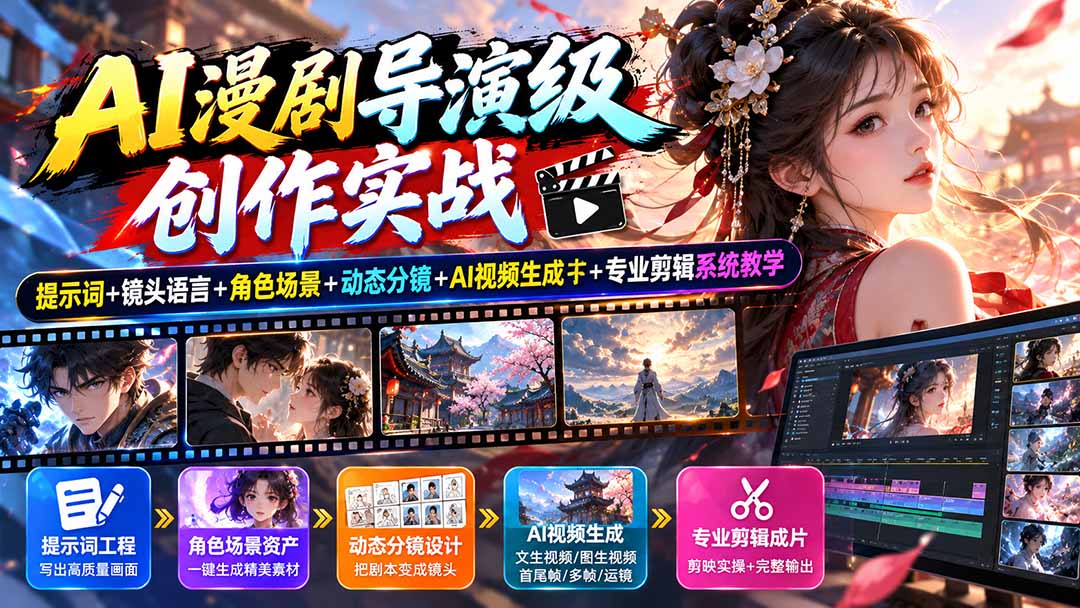 AI漫剧导演级创作实战:提示词+镜头语言+角色场景+动态分镜+AI视频生成+专业剪辑系统教学 1 20261005114723 6ac38e4b5e027