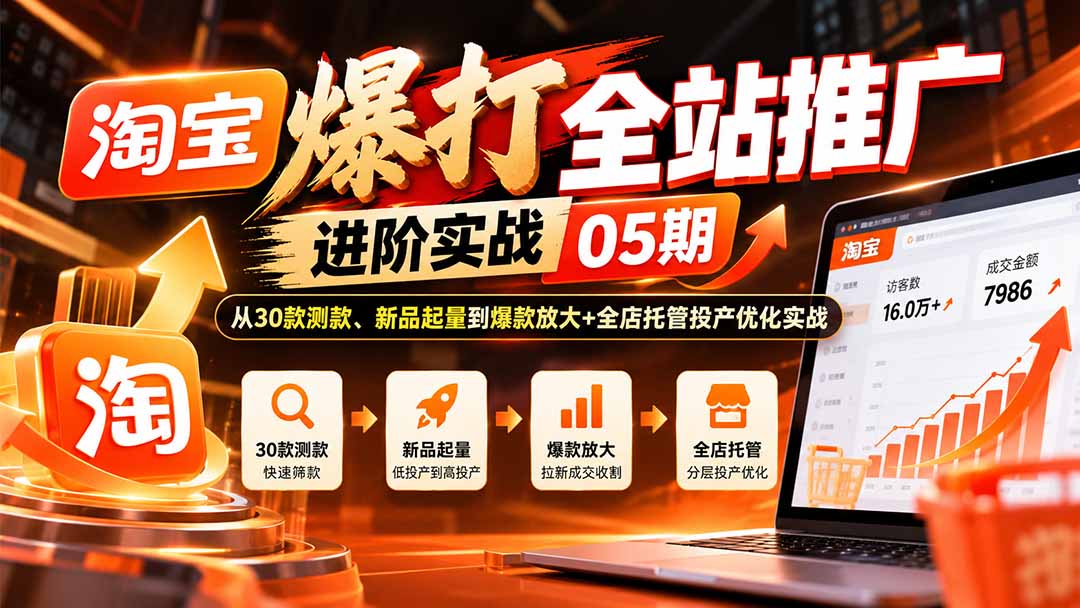 淘宝爆打全站推广进阶实战05期:从30款测款、新品起量到爆款放大+全店托管投产优化实战 1 20261005115012 6ac38ef45c979